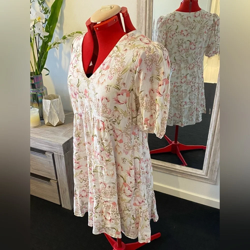 Size 14 - Forever New Tuscany Linen Mini Dress - Willow Floral - Picture 13 of 16